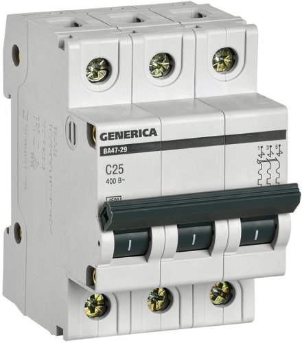 Выключатель автоматический IEK GENERICA ВА47-29 3п 25А C 4,5кА картинка